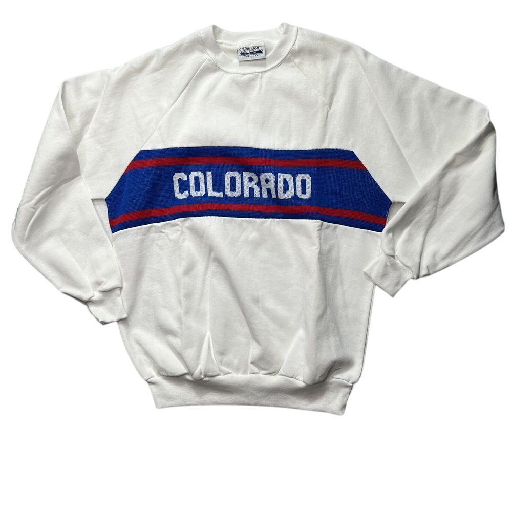 Vintage Colorado Needlepoint Embroidered‎ Sweatshirt Ski Lodge White
